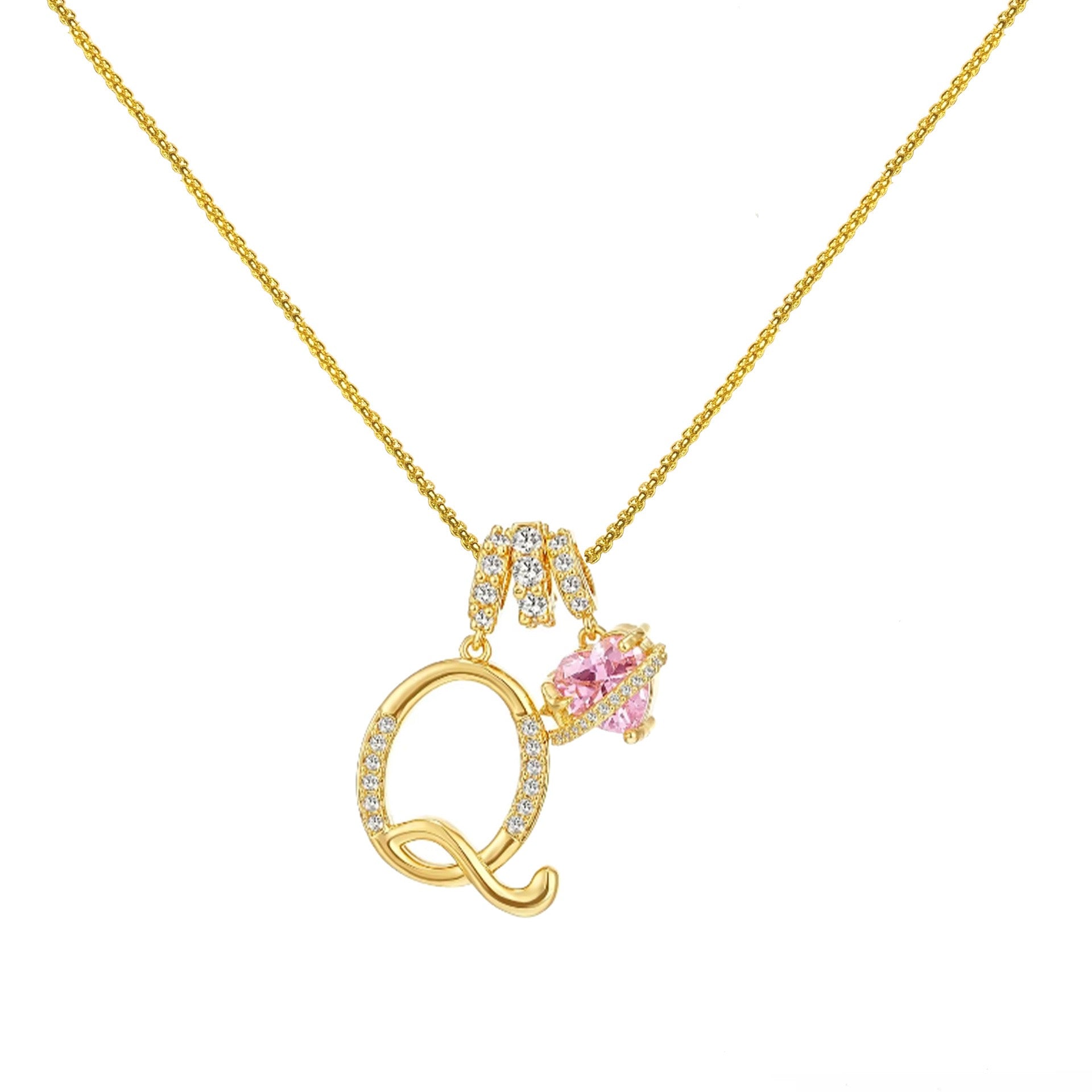 “Shining Love”  18K Gold Initial Heart Pendant Necklace-Free shipping