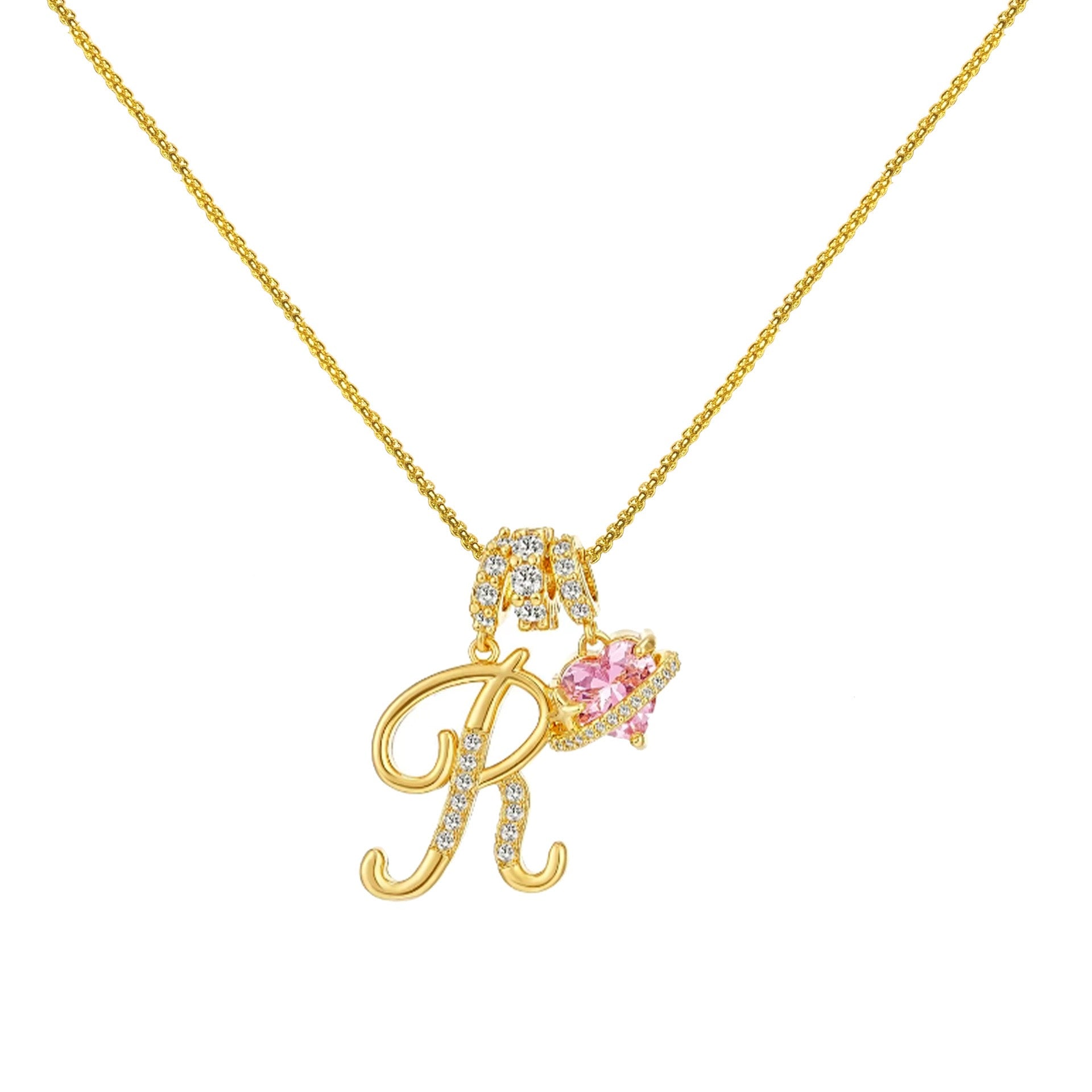 “Shining Love”  18K Gold Initial Heart Pendant Necklace-Free shipping