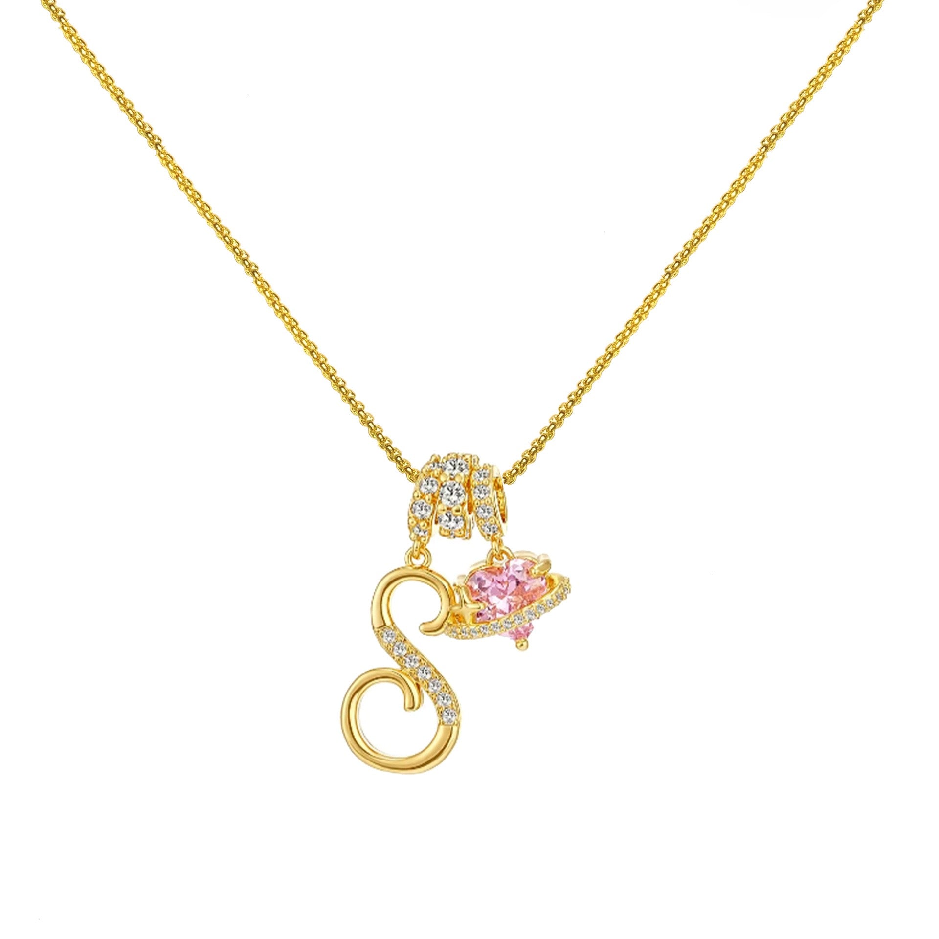 “Shining Love”  18K Gold Initial Heart Pendant Necklace-Free shipping