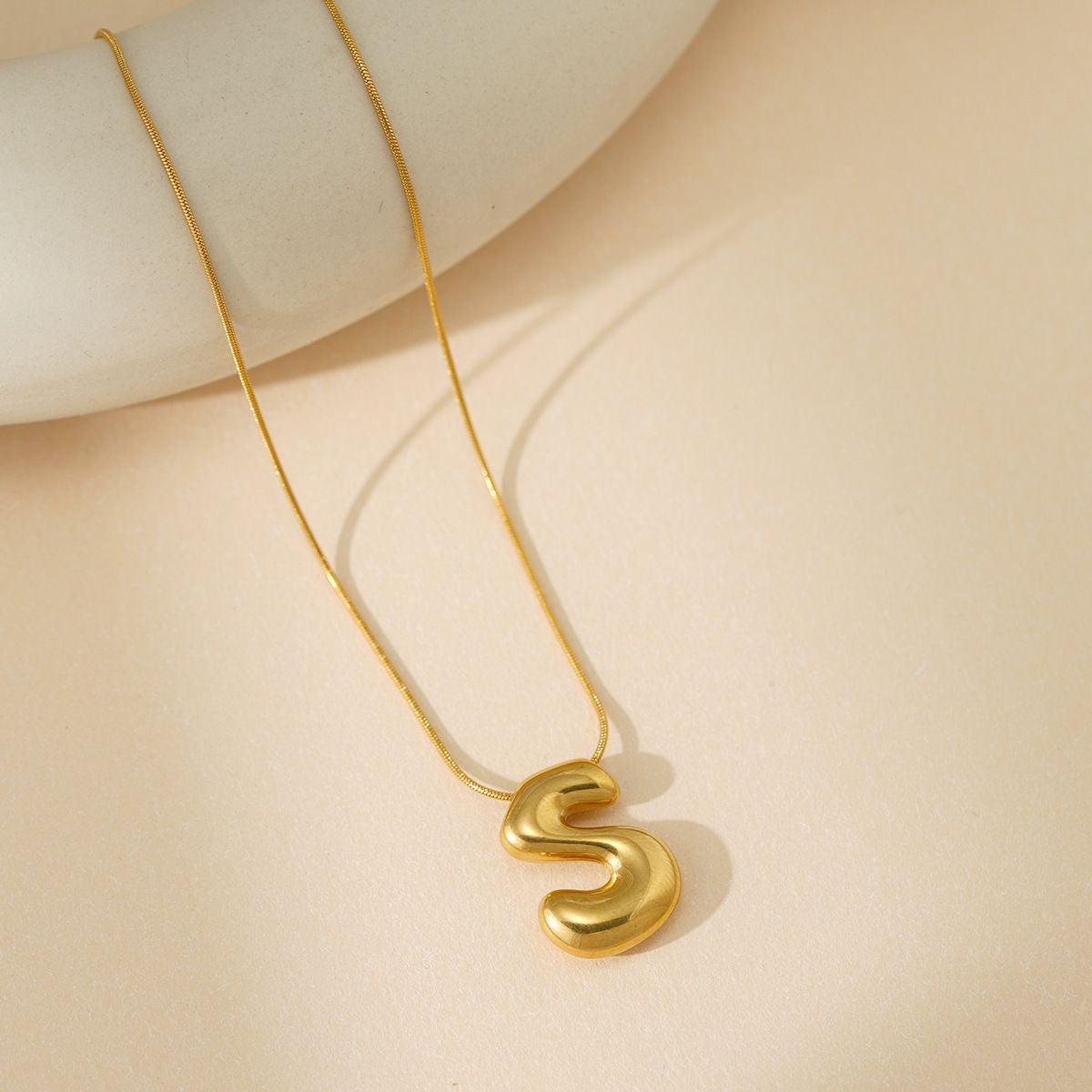 A-Z Bubble Letter Necklace 18K Gold Letter Pendant