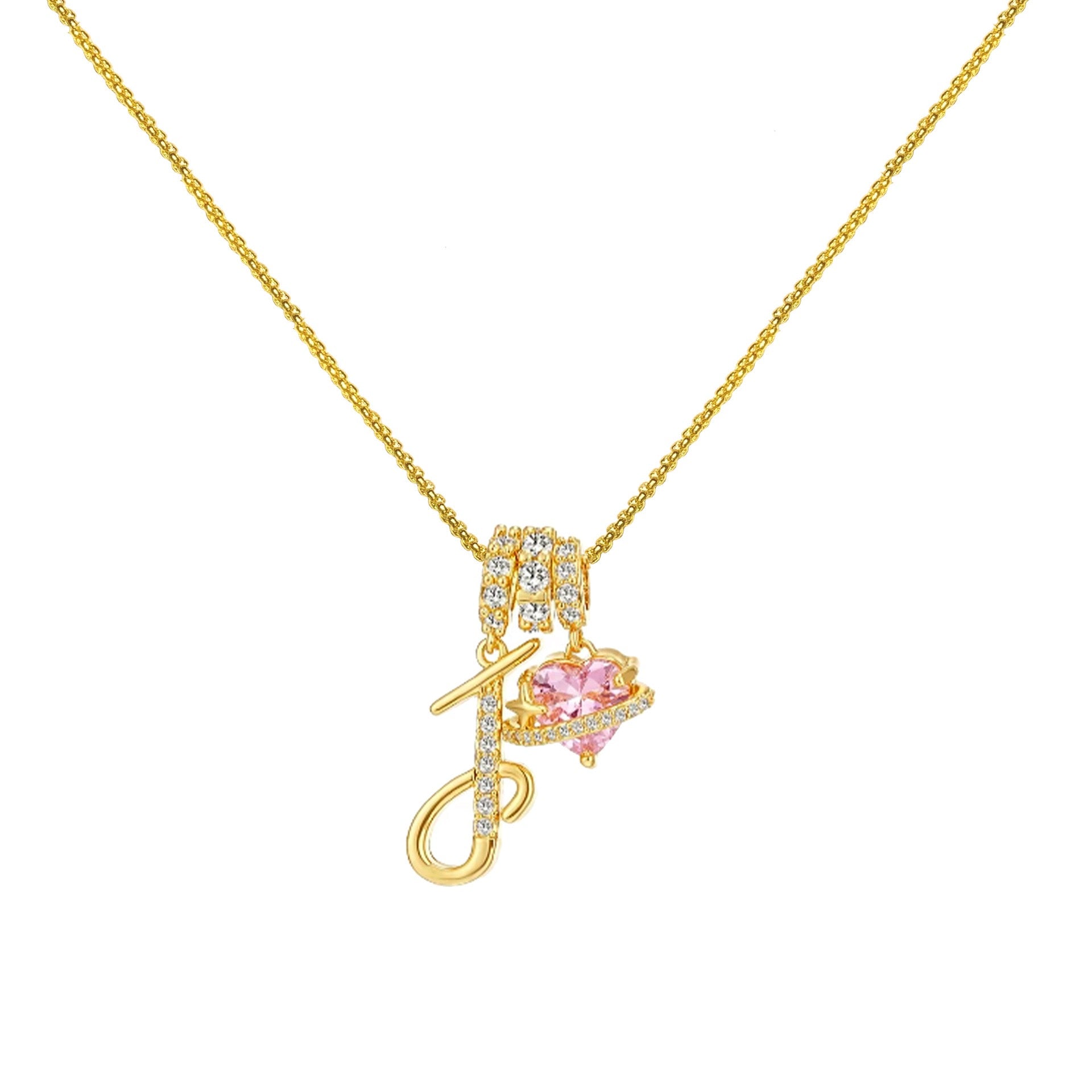 “Shining Love”  18K Gold Initial Heart Pendant Necklace-Free shipping