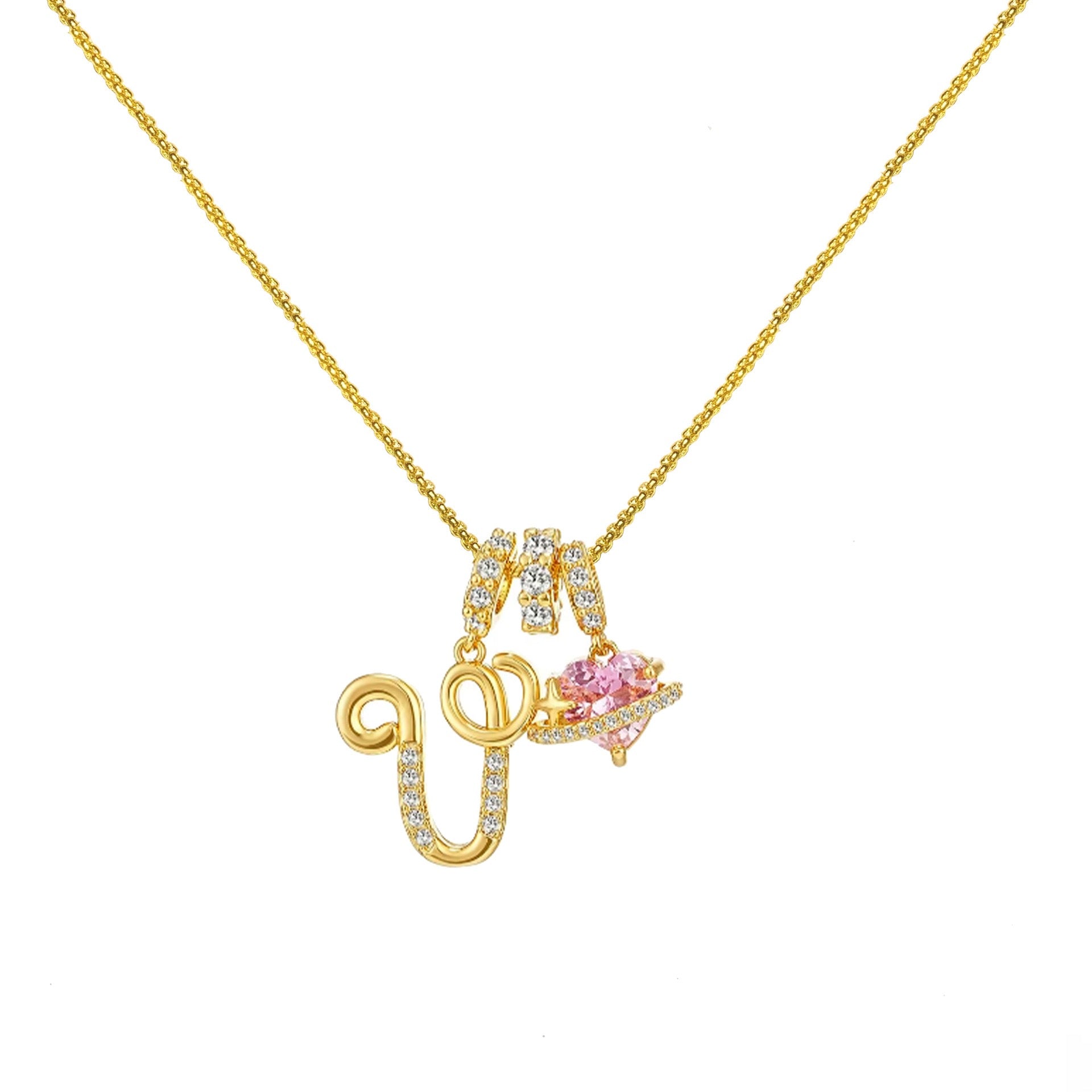 “Shining Love”  18K Gold Initial Heart Pendant Necklace-Free shipping