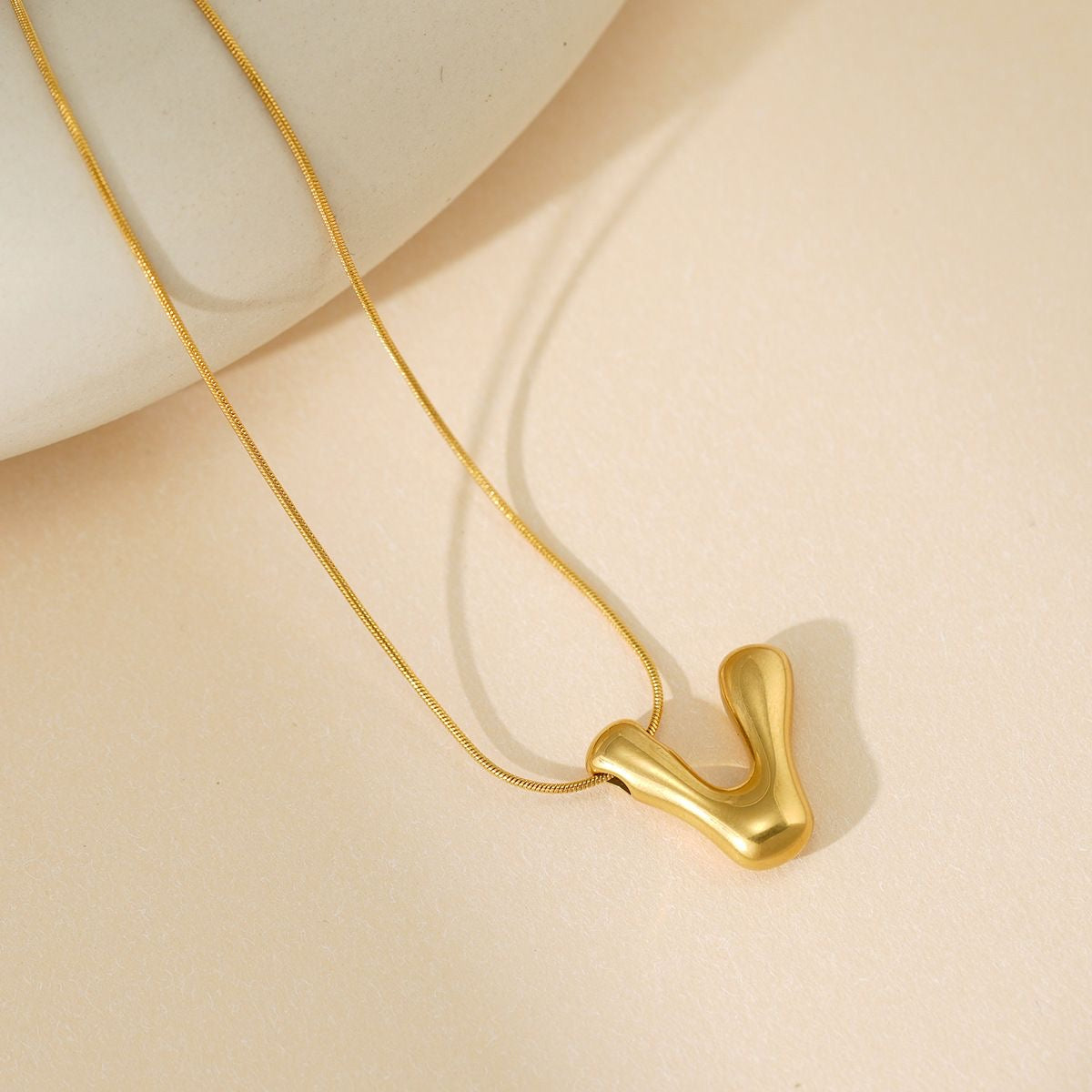 A-Z Bubble Letter Necklace 18K Gold Letter Pendant