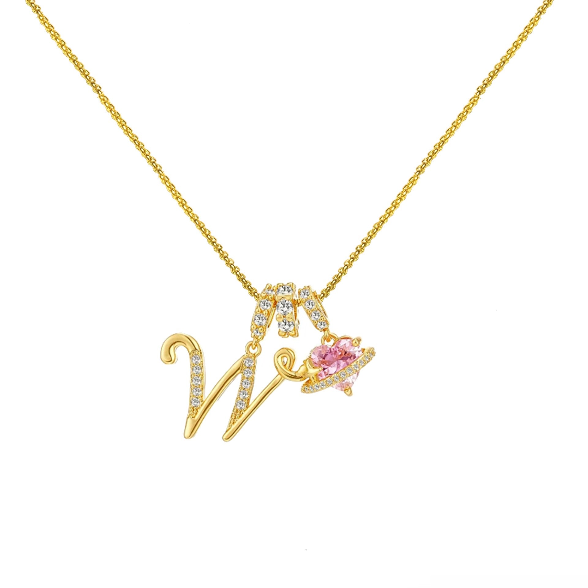 “Shining Love”  18K Gold Initial Heart Pendant Necklace-Free shipping