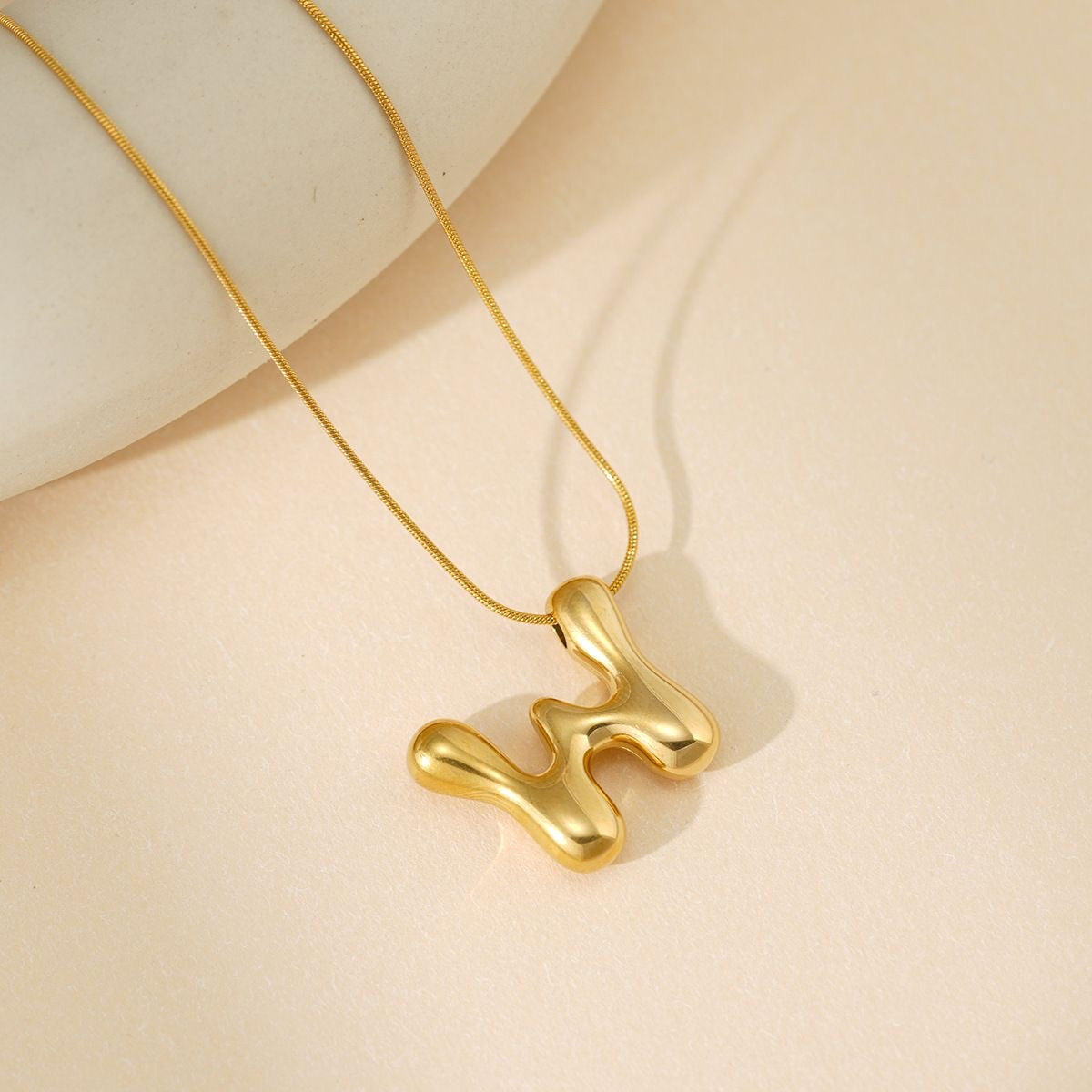 A-Z Bubble Letter Necklace 18K Gold Letter Pendant