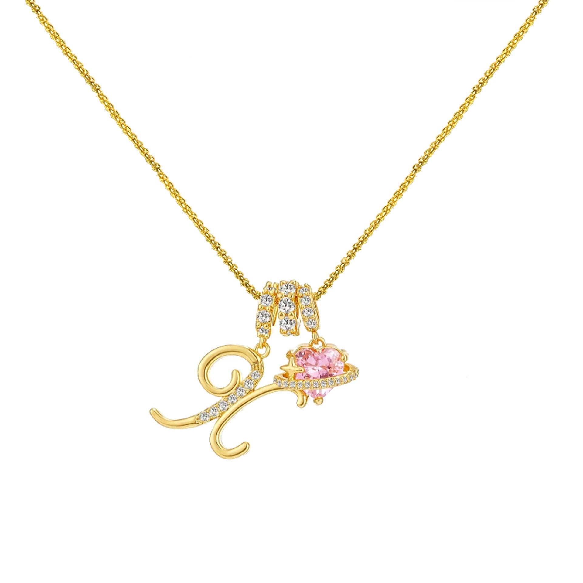 “Shining Love”  18K Gold Initial Heart Pendant Necklace-Free shipping