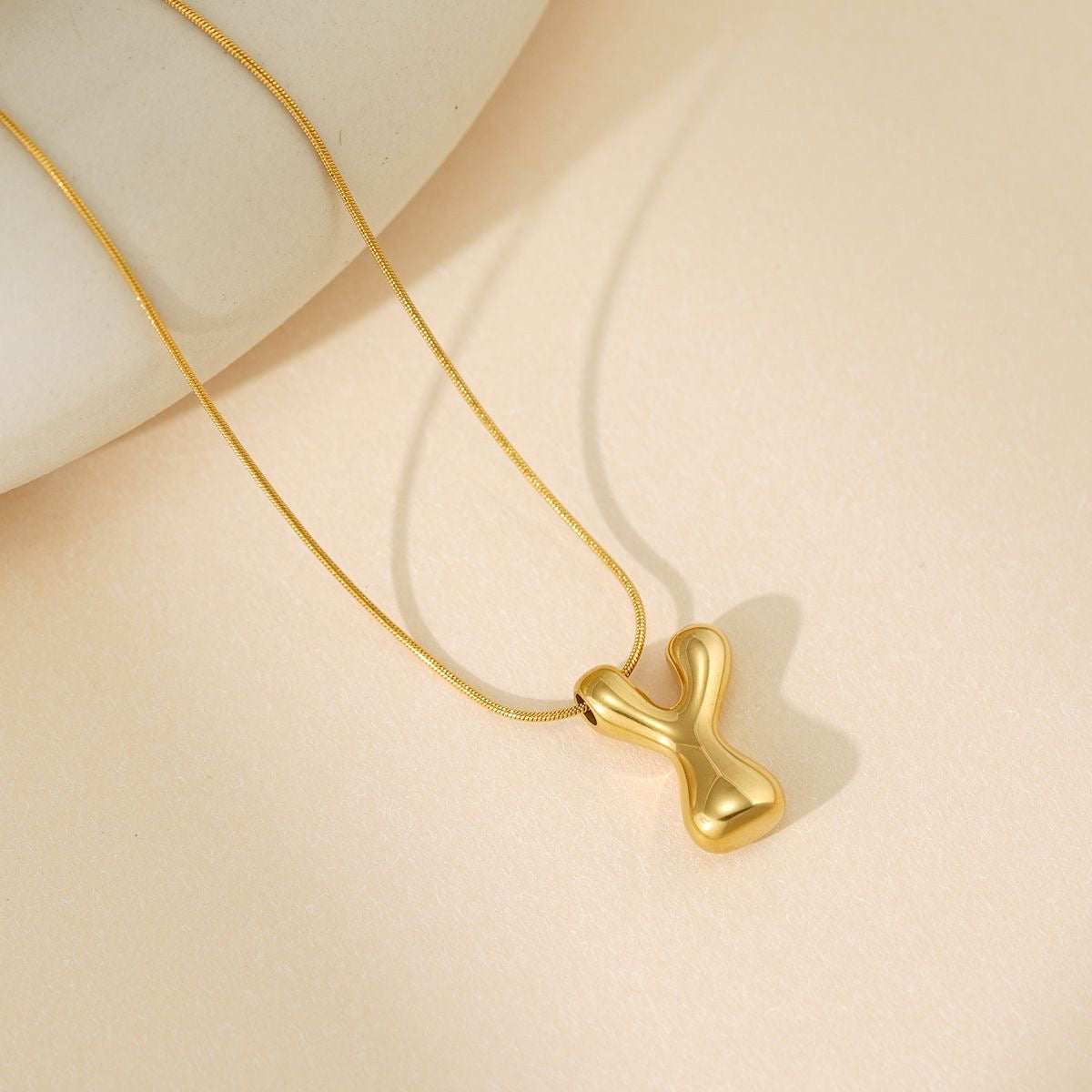 A-Z Bubble Letter Necklace 18K Gold Letter Pendant