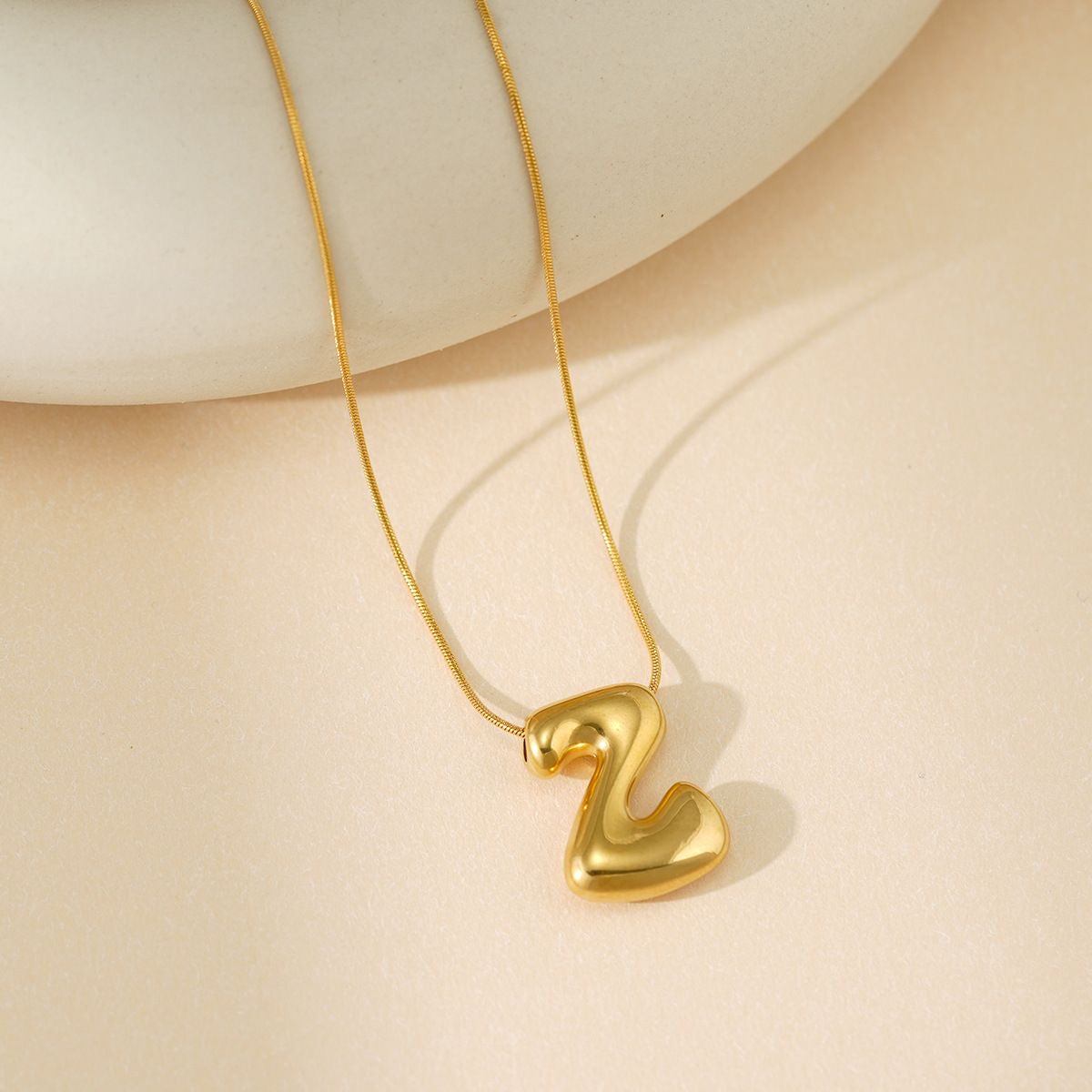 A-Z Bubble Letter Necklace 18K Gold Letter Pendant