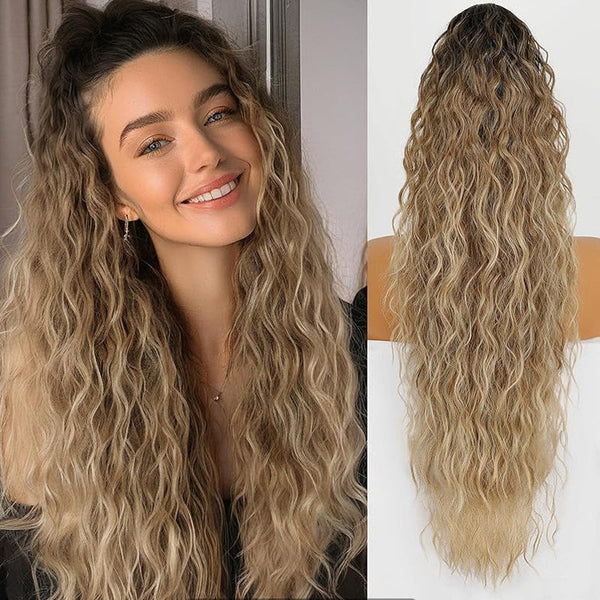 💜 LAST DAY PROMOTION - 50%OFF💜Curly Wavy Frizzy Hair Extension with Ponytail Seamless wig(Free shipping）