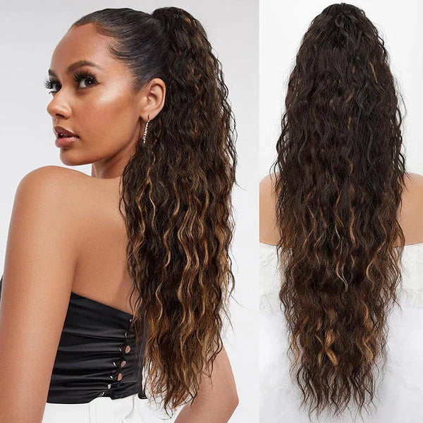 💜 LAST DAY PROMOTION - 50%OFF💜Curly Wavy Frizzy Hair Extension with Ponytail Seamless wig(Free shipping）