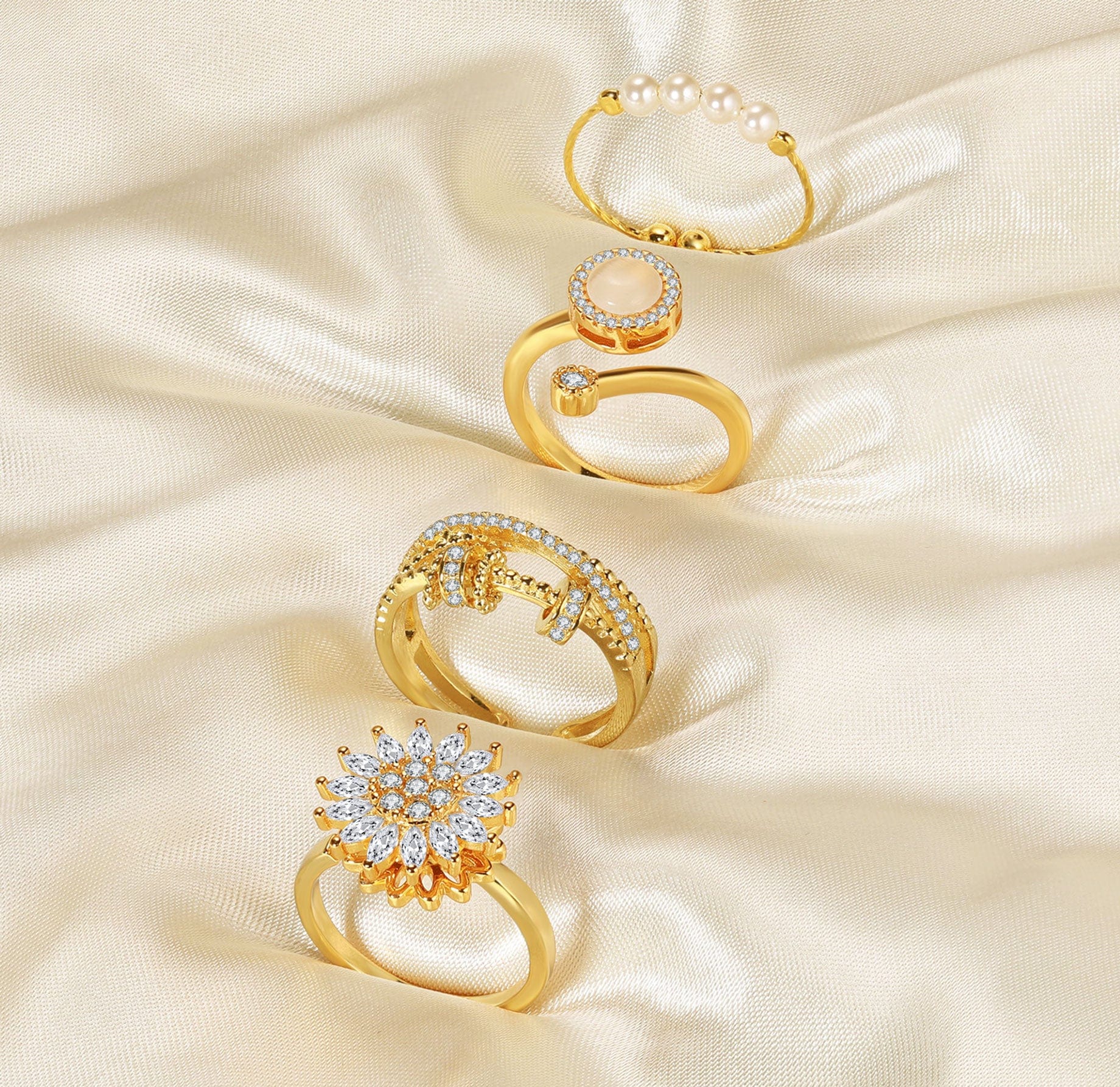 "Anxiety Ring" sterling silver + 18K gold set